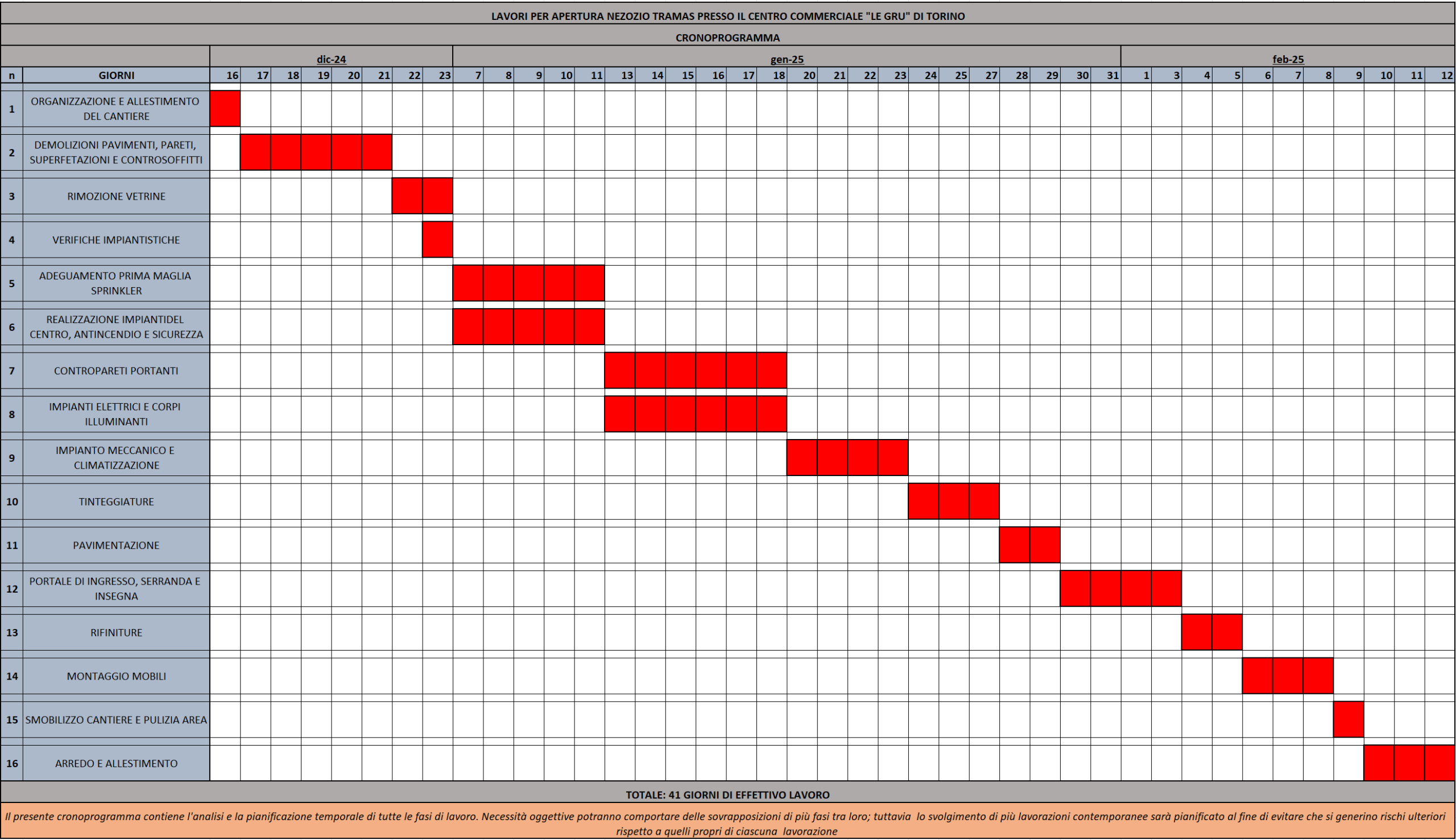 cronoprogramma gestione operativa progetto retail