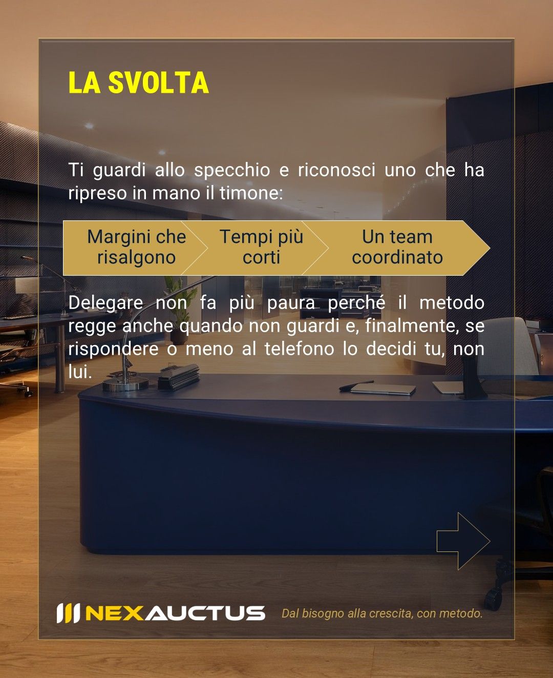 Immagine concettuale sulla svolta nella gestione operativa e recupero di controllo aziendale.