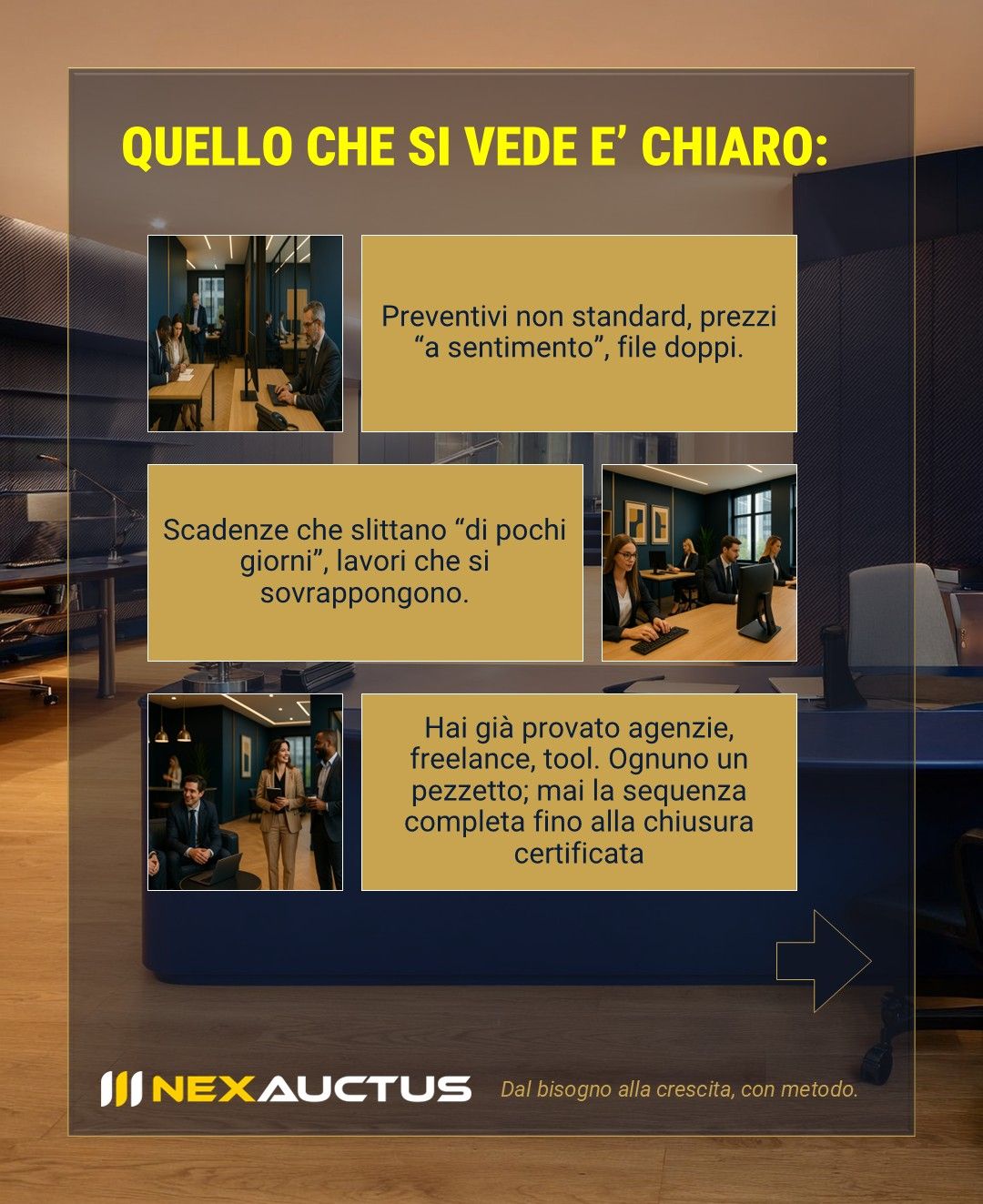 Esempi concreti di problemi organizzativi e mancanza di standard nella gestione aziendale.