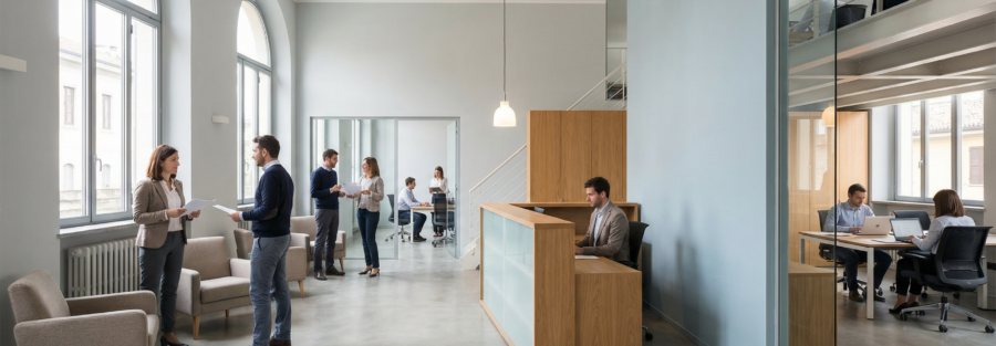 organizzazione aziendale PMI con struttura operativa e lavoro coordinato in ufficio