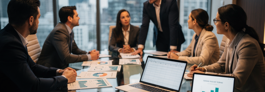 un team executive intento a spiegare l'importante della governance operativa come sistema organizzativo aziendale